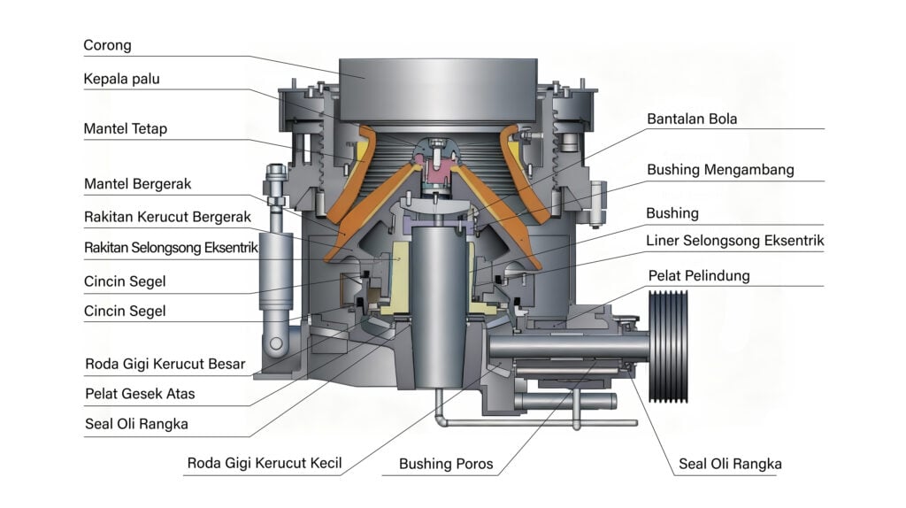 Diagram Struktur Mesin Pemecah Kerucut Hidrolik Multi-Silinder